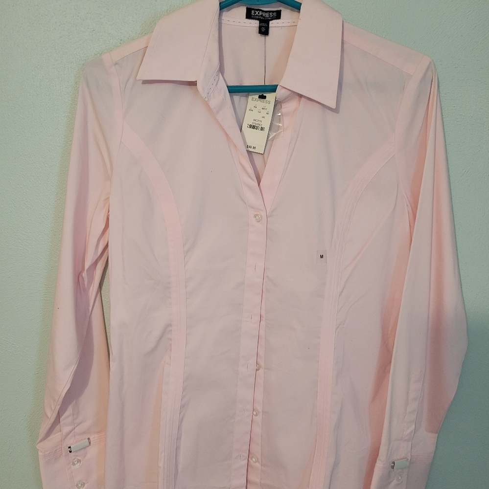 Express Essential Stretch Women's Dress Shirt, Medium, Pink, NWT